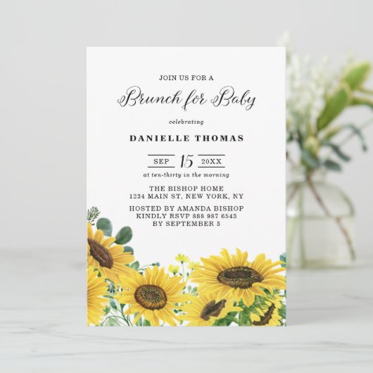 Aquarellblumen und Eukalyptus Baby Brunch Einladung (Stehend Vorderseite)