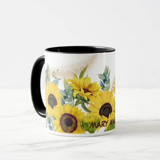 Aquarellblumen und Eukalyptus-Blätter Tasse (Vorderseite Links)