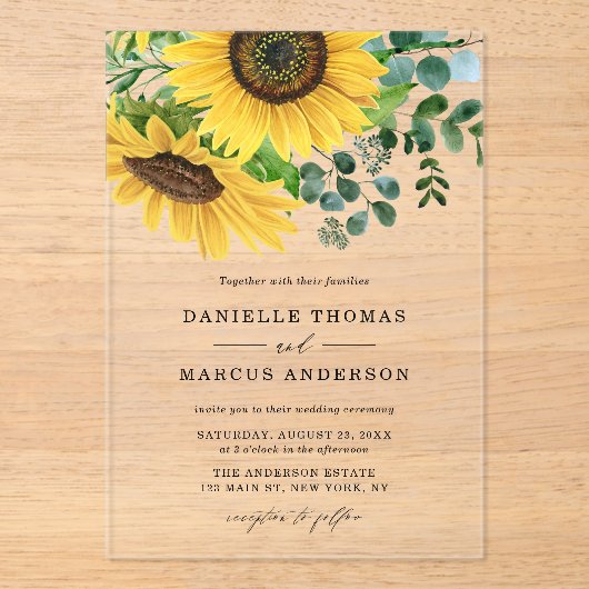 Aquarellblumen und Eukalyptus-Hochzeit Acryleinladungen (Vorderseite)