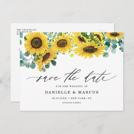 Aquarellblumen und Eukalyptus Save the Date Postkarte (Vorne/Hinten)