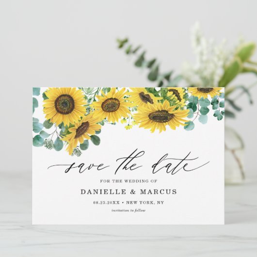 Aquarellblumen und Eukalyptus Sommer Save The Date (Stehend Vorderseite)