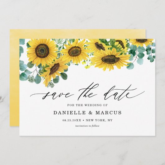 Aquarellblumen und Eukalyptus Sommer Save The Date (Vorne/Hinten)