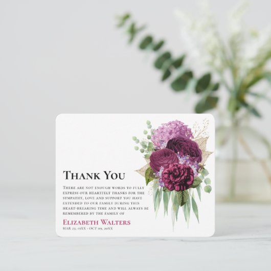 Aquarellblumen und Eukalyptus-Symapthy Dankeskarte (Stehend Vorderseite)