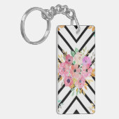 Aquarellblumen und geometrische Rautengestaltung Schlüsselanhänger (Vorderseite links)