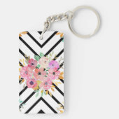 Aquarellblumen und geometrische Rautengestaltung Schlüsselanhänger (Rückseite)