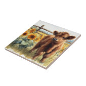 Aquarellblumen und Hochlandkalb Fliese (Seite)