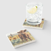 Aquarellblumen und Hochlandkalb Steinuntersetzer (Seitenansicht)