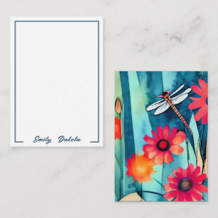 Aquarellblumen und Libelle anpassbar Mitteilungskarte
