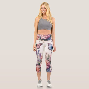 Aquarellblumen und Meer und Muscheln am Strand Capri Leggings