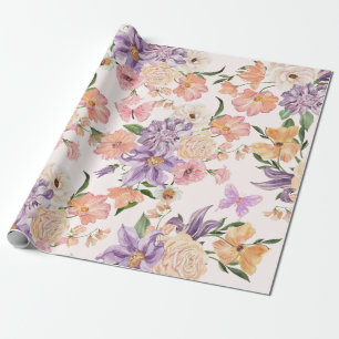 Aquarellblumen und Schmetterlinge Wildblume rosa Geschenkpapier