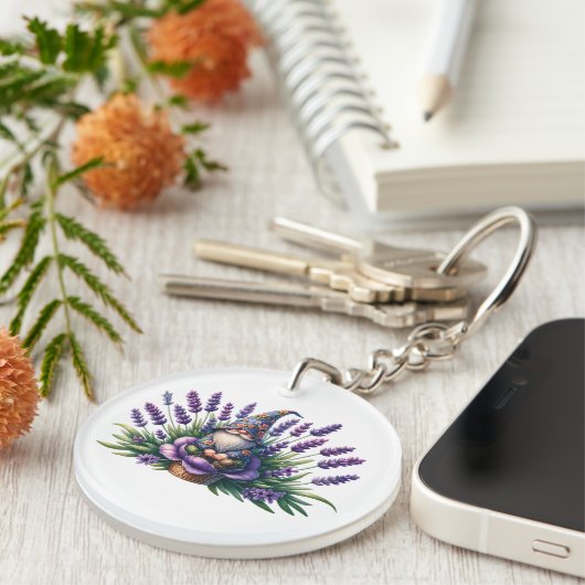 Aquarellblumen und violette Blumen Schlüsselanhänger (Vorderseite rechts)