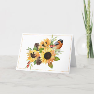 Aquarellblumen und Vogelkarten-Erntedank Feiertagskarte