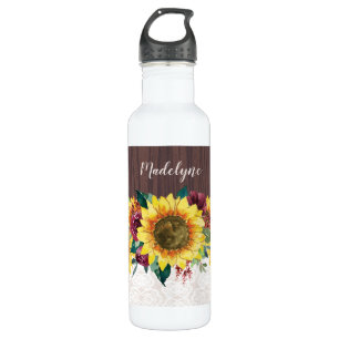 Aquarellblumen verleihen Holz rustikalen Namen Edelstahlflasche