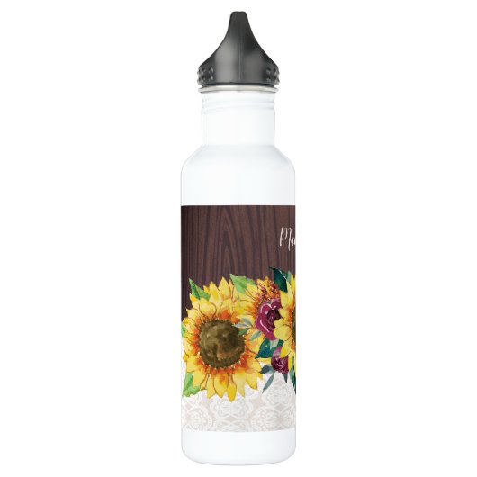 Aquarellblumen verleihen Holz rustikalen Namen Edelstahlflasche (Links)