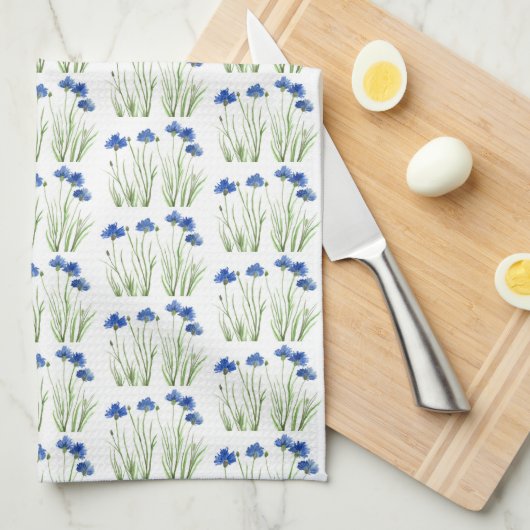 Aquarellblumen Wildblumen Blauer Blume Geschirrtuch (Viertel Falte)