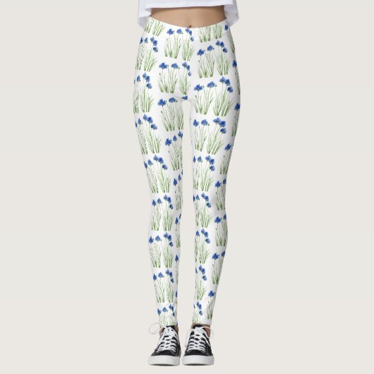 Aquarellblumen Wildblumen Blauer Blume Leggings (Vorderseite)