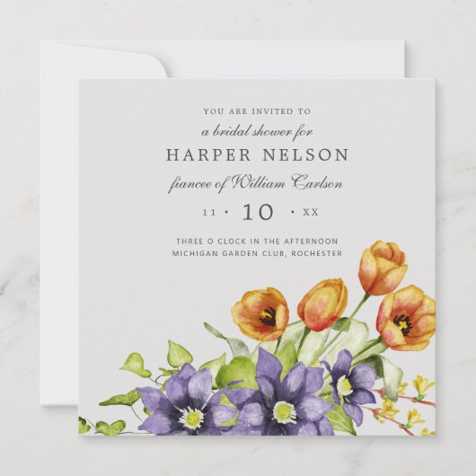 Aquarellblumenblumenkranz Brautparty inv Einladung (Vorderseite)