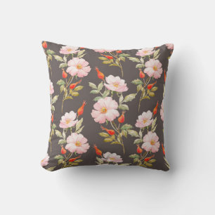 Aquarellblumenmuster von Hunden und Rose und Roter Kissen