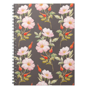 Aquarellblumenmuster von Hunden und Rose und Roter Notizblock