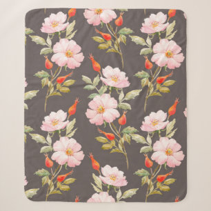 Aquarellblumenmuster von Hunden und Rose und Roter Sherpadecke