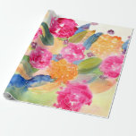 AquarellblumenPackpapier Geschenkpapier<br><div class="desc">Rosa und orange Aquarell- und Tintenblüte verbreitete über diesem Packpapier!</div>