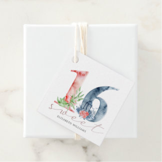 Aquarellblumenschrift 16 . Geburtstag favorisieren Geschenkanhänger