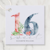 Aquarellblumenschrift 16 . Geburtstag favorisieren Geschenkanhänger (Vorderseite)