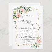 Aquarellblush Blume Goldkalligrafie Hochzeit Einladung (Vorne/Hinten)