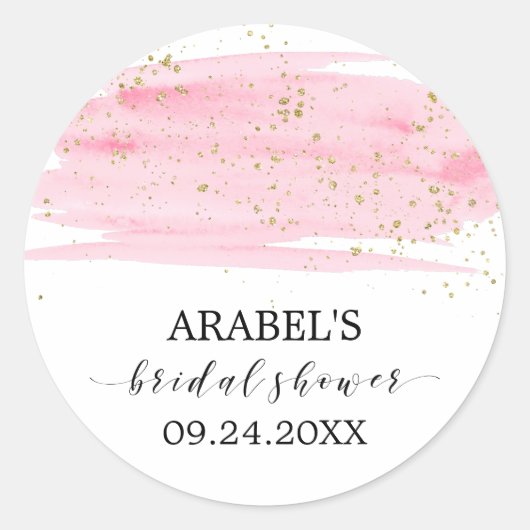 Aquarellblush Gold Brautparty Gefälligkeitsaufkleb Runder Aufkleber (Vorderseite)