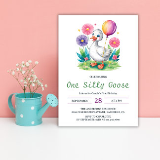 Aquarellblüte Albern Gänse Erster Geburtstag Einladung