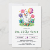 Aquarellblüte Albern Gänse Erster Geburtstag Einladung (Vorderseite)