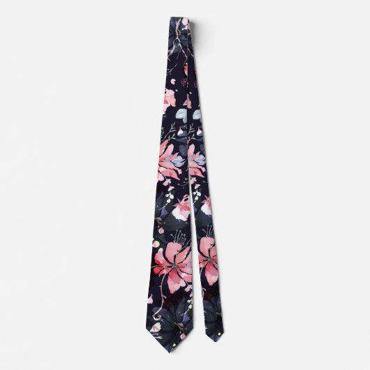 Aquarellblüte Blumenmuster im großen Maßstab Krawatte (Vorderseite)
