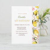 Aquarellblüte Gelbe Zitronen Geburtstag Einladung (Stehend Vorderseite)