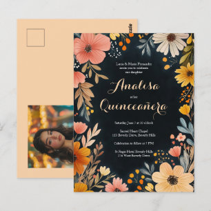 Aquarellblüte im Dunkeln Quinceñera CUSTOM-Foto Postkarte