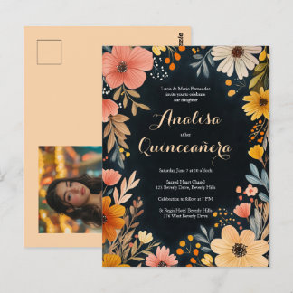Aquarellblüte im Dunkeln Quinceñera CUSTOM-Foto Postkarte