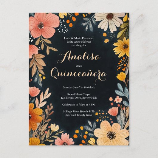 Aquarellblüte im Dunkeln Quinceñera CUSTOM-Foto Postkarte (Vorderseite)