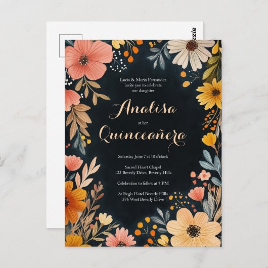 Aquarellblüte im Dunkeln Quinceñera CUSTOM-Foto Postkarte (Vorne/Hinten)
