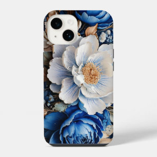 Aquarellblüte in blauen und weißen Blumen, iPhone 14 Hülle