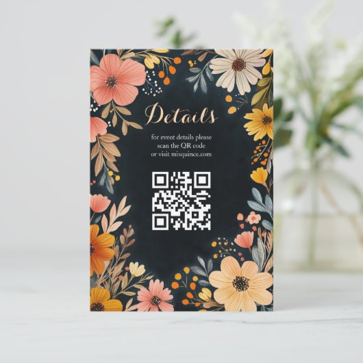 Aquarellblüte in dunklem Quinceñera CUSTOM QR Begleitkarte (Stehend Vorderseite)