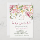 Aquarellblüte rosa | Gold Floral Baby Sprinkle Einladung (Vorderseite)