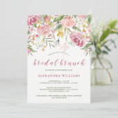 Aquarellblüte rosa | Gold Floral Bridal Brunch Einladung (Stehend Vorderseite)