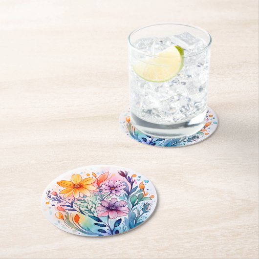 Aquarellblüte Runder Pappuntersetzer (Vor Ort)