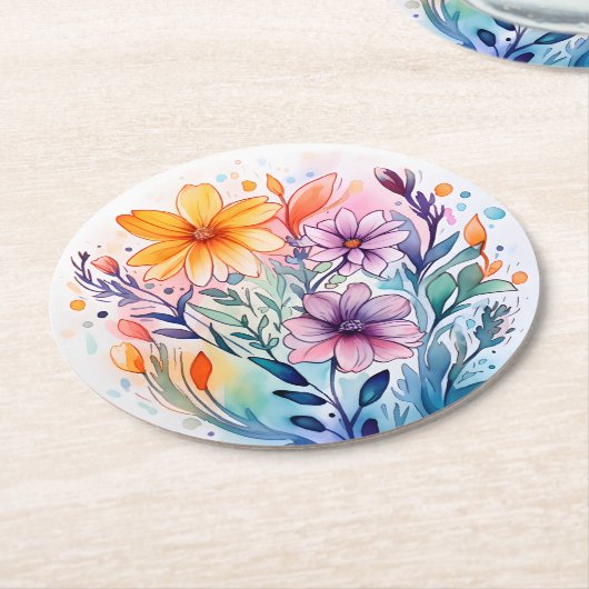 Aquarellblüte Runder Pappuntersetzer (Angewinkelt)