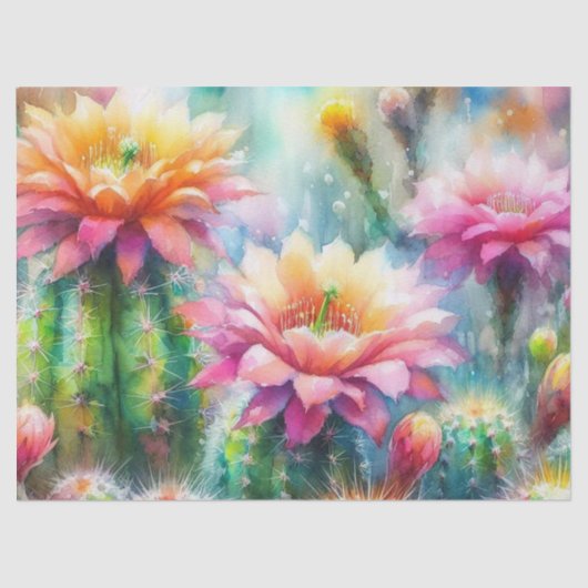 Aquarellblüte Sukkulente Kakteen Decoupage Seidenpapier (Vorderseite)