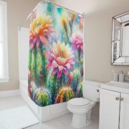 Aquarellblüte Sukkulente Kakteen Duschvorhang