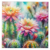 Aquarellblüte Sukkulente Kakteen Fliese (Vorderseite)