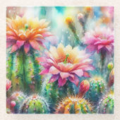 Aquarellblüte Sukkulente Kakteen Glasuntersetzer (Vorderseite)