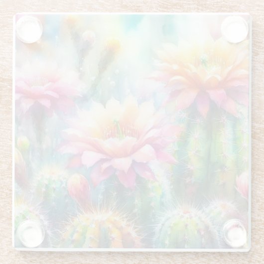 Aquarellblüte Sukkulente Kakteen Glasuntersetzer (Rückseite)