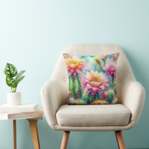 Aquarellblüte Sukkulente Kakteen Kissen