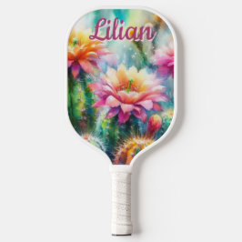 Aquarellblüte Sukkulente Kakteen Personalisiert Pickleball Schläger